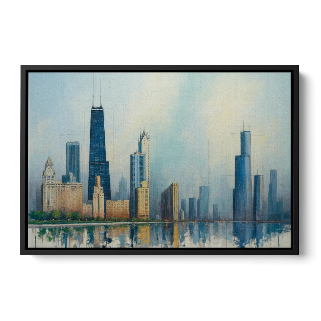 Chicago Architectural Blueprint Series Front - Black Canvas Wall Art