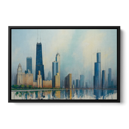 Chicago Architectural Blueprint Series Front - Black Canvas Wall Art