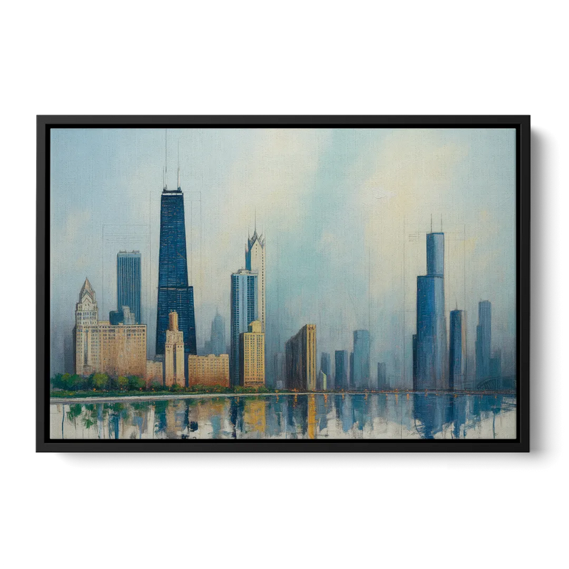 Chicago Architectural Blueprint Series Front - Black Canvas Wall Art