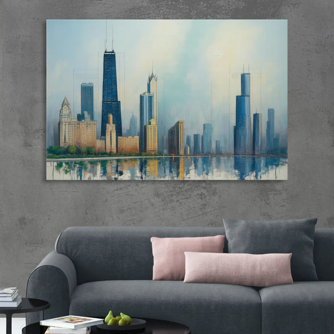 Chicago Architectural Blueprint Series Sitting Room - Canvas Wall Art