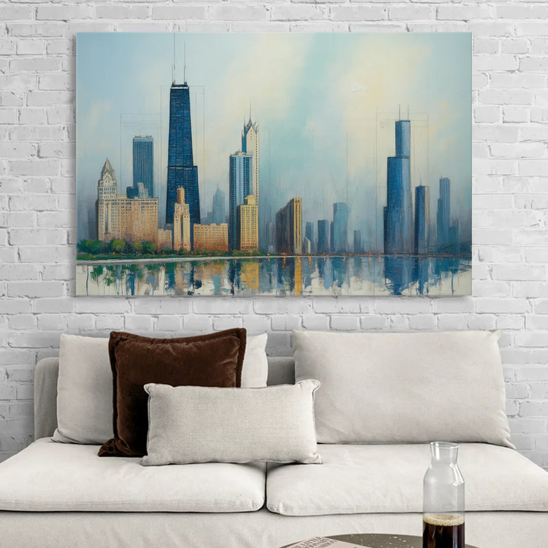Chicago Architectural Blueprint Series Living Room - Canvas Wall Art