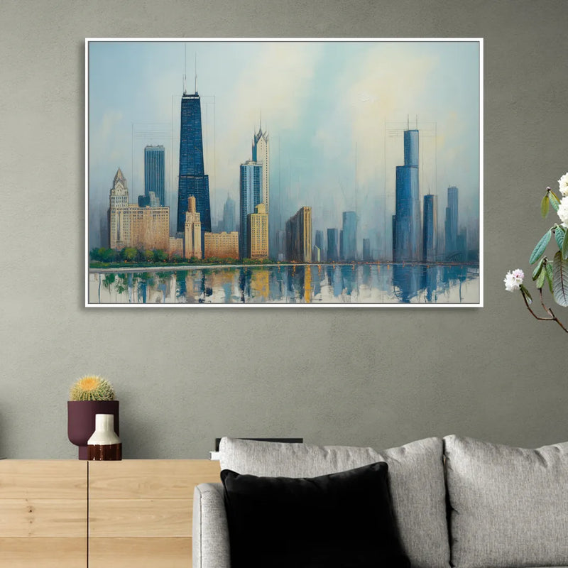 Chicago Architectural Blueprint Series Sitting Room - White Canvas Wall Art