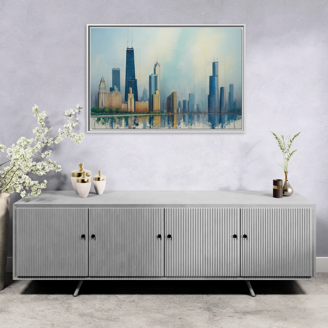 Chicago Architectural Blueprint Series - Living Room White Frame Canvas