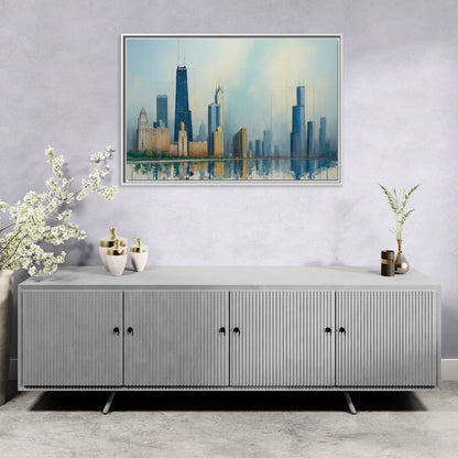 Chicago Architectural Blueprint Series - Living Room White Frame Canvas