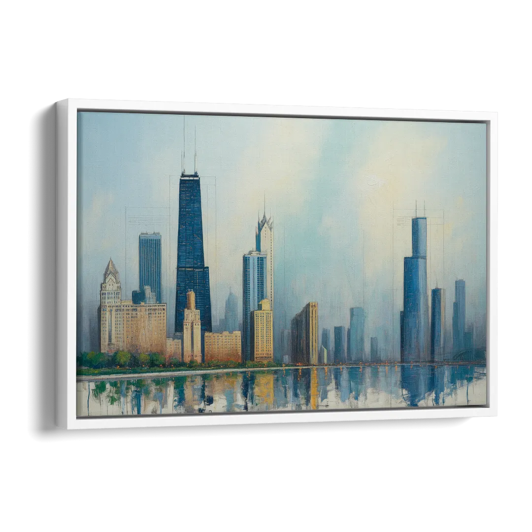Chicago Architectural Blueprint Series Side - White Canvas Wall Art