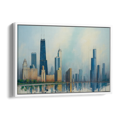 Chicago Architectural Blueprint Series Side - White Canvas Wall Art