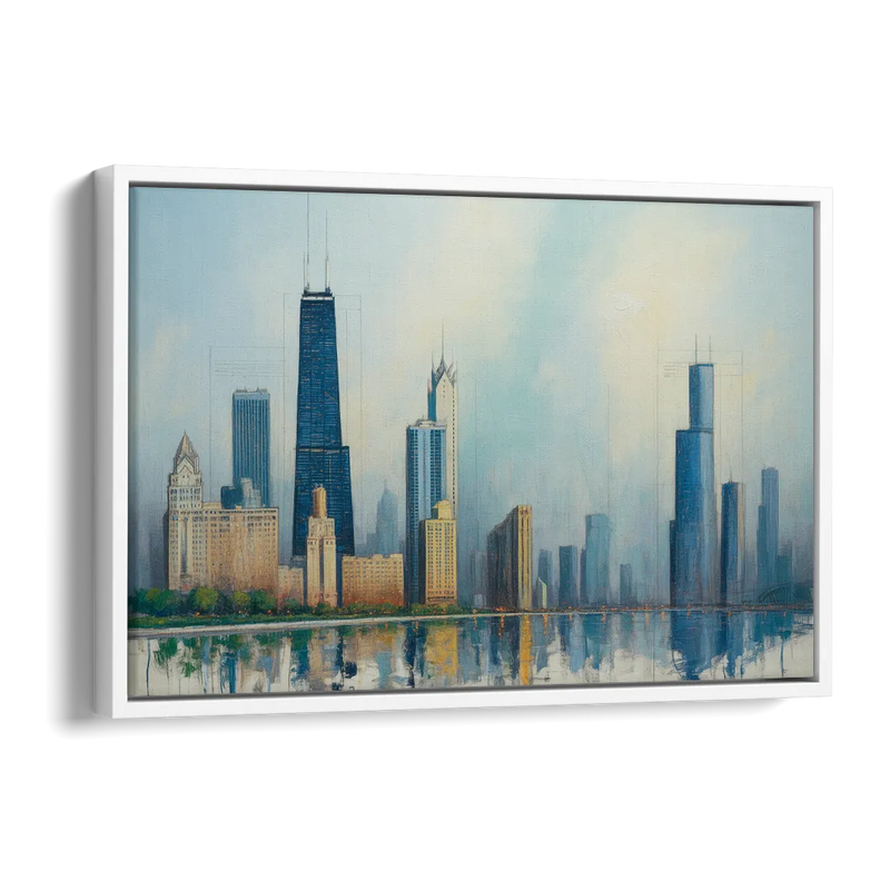 Chicago Architectural Blueprint Series Side - White Canvas Wall Art