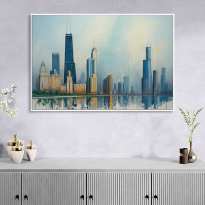 Chicago Architectural Blueprint Series Living Room - White Canvas Wall Art