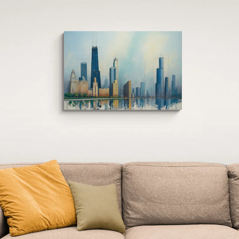 Chicago Architectural Blueprint Series - Canvas Wall Art Living Room