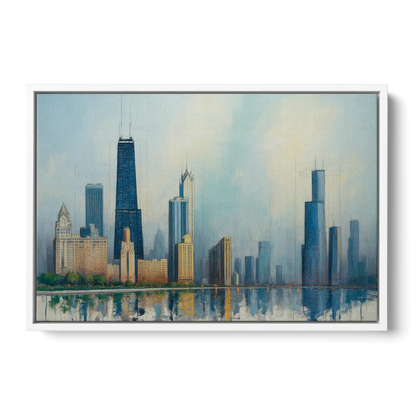 Chicago Architectural Blueprint Series Front - White Canvas Wall Art