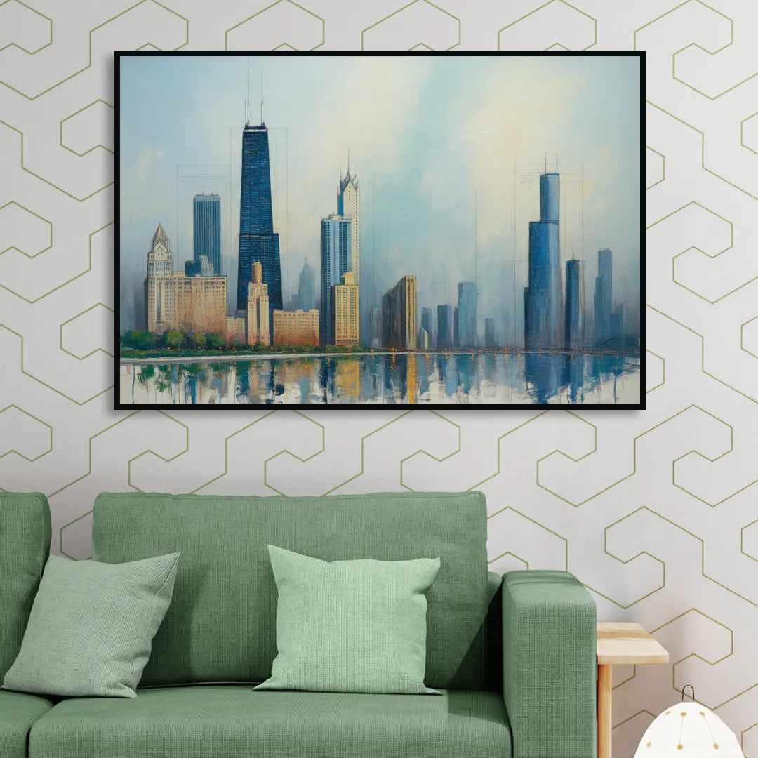 Chicago Architectural Blueprint Series Sitting Room - Black Canvas Wall Art