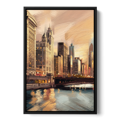 Chicago Architecture and Landmarks - Black Framed Canvas Wall Art - Front
