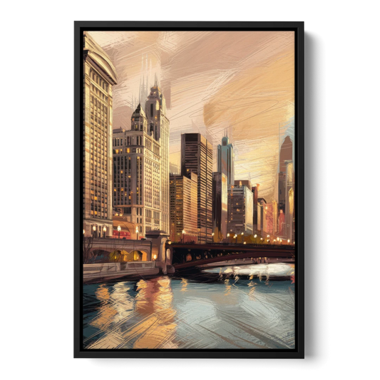 Chicago Architecture and Landmarks - Black Framed Canvas Wall Art - Front