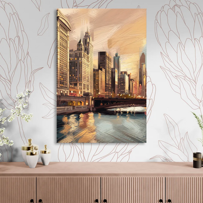 Chicago Architecture and Landmarks Sitting Room - Canvas Wall Art