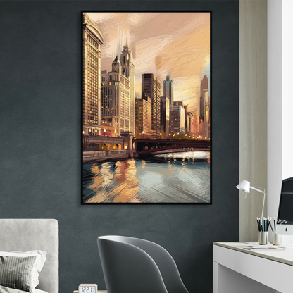 Chicago Architecture and Landmarks Sitting Room - Black Canvas Wall Art