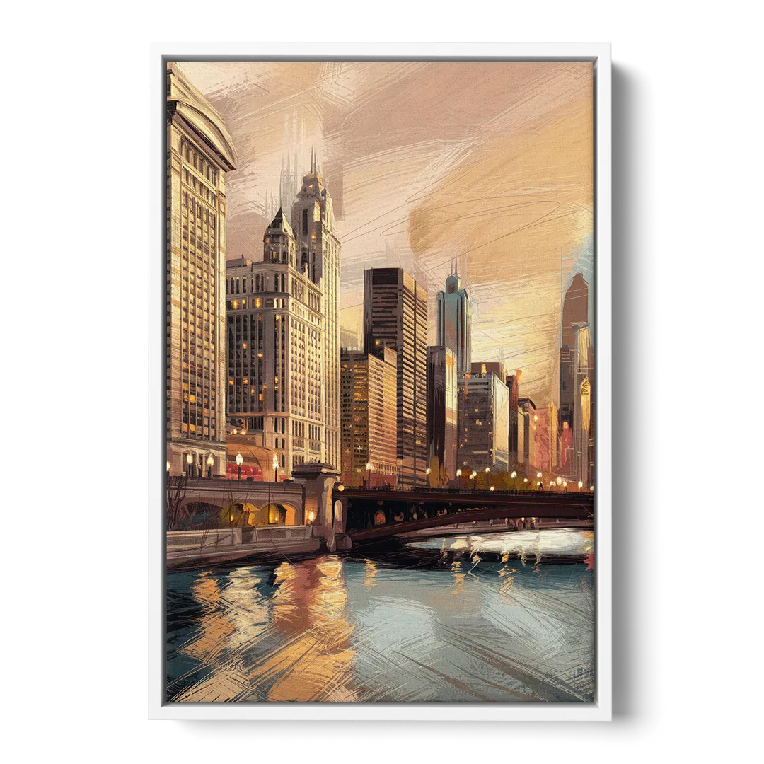 Chicago Architecture and Landmarks Front - White Canvas Wall Art