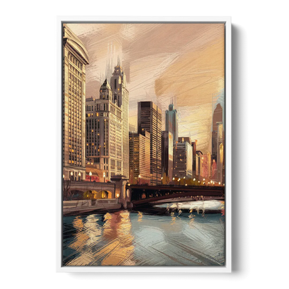 Chicago Architecture and Landmarks Front - White Canvas Wall Art