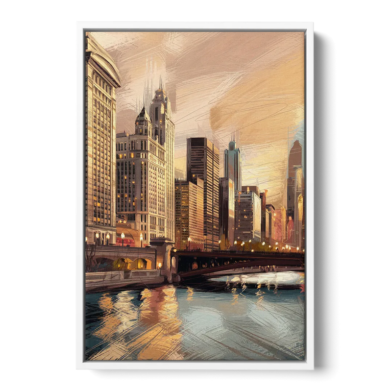 Chicago Architecture and Landmarks Front - White Canvas Wall Art