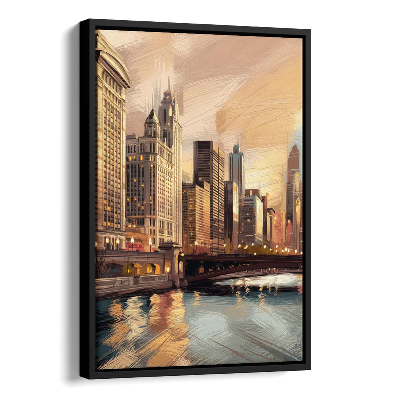 Chicago Architecture and Landmarks Side - Black Canvas Wall Art