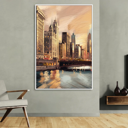 Chicago Architecture and Landmarks Sitting Room - White Canvas Wall Art
