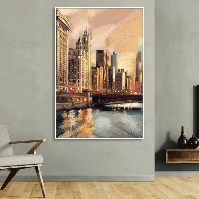 Chicago Architecture and Landmarks Sitting Room - White Canvas Wall Art