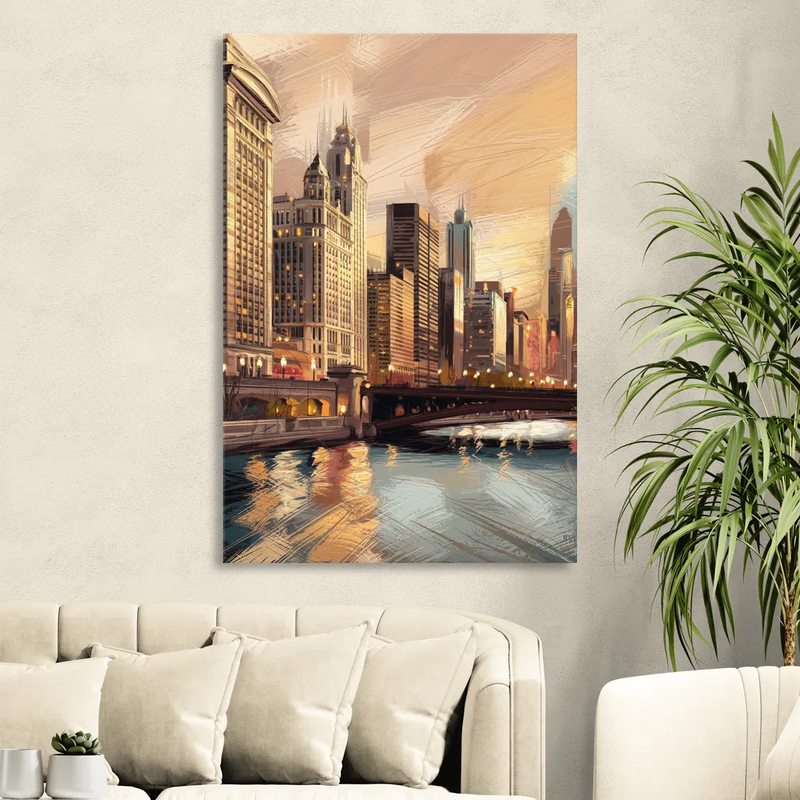 Chicago Architecture and Landmarks Living Room - Canvas Wall Art