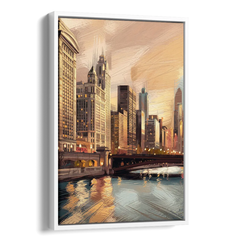 Chicago Architecture and Landmarks Side - White Canvas Wall Art