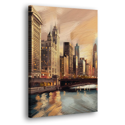 Chicago Architecture and Landmarks Side - Canvas Wall Art