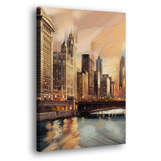 Chicago Architecture and Landmarks Side - Canvas Wall Art