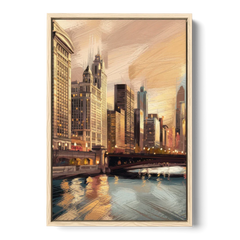 Chicago Architecture and Landmarks - Oak Framed Canvas Wall Art - Front