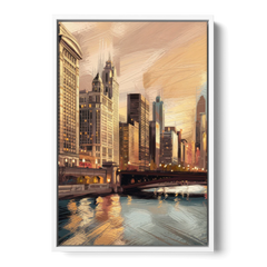 Chicago Architecture and Landmarks - White Framed Canvas Wall Art - Front
