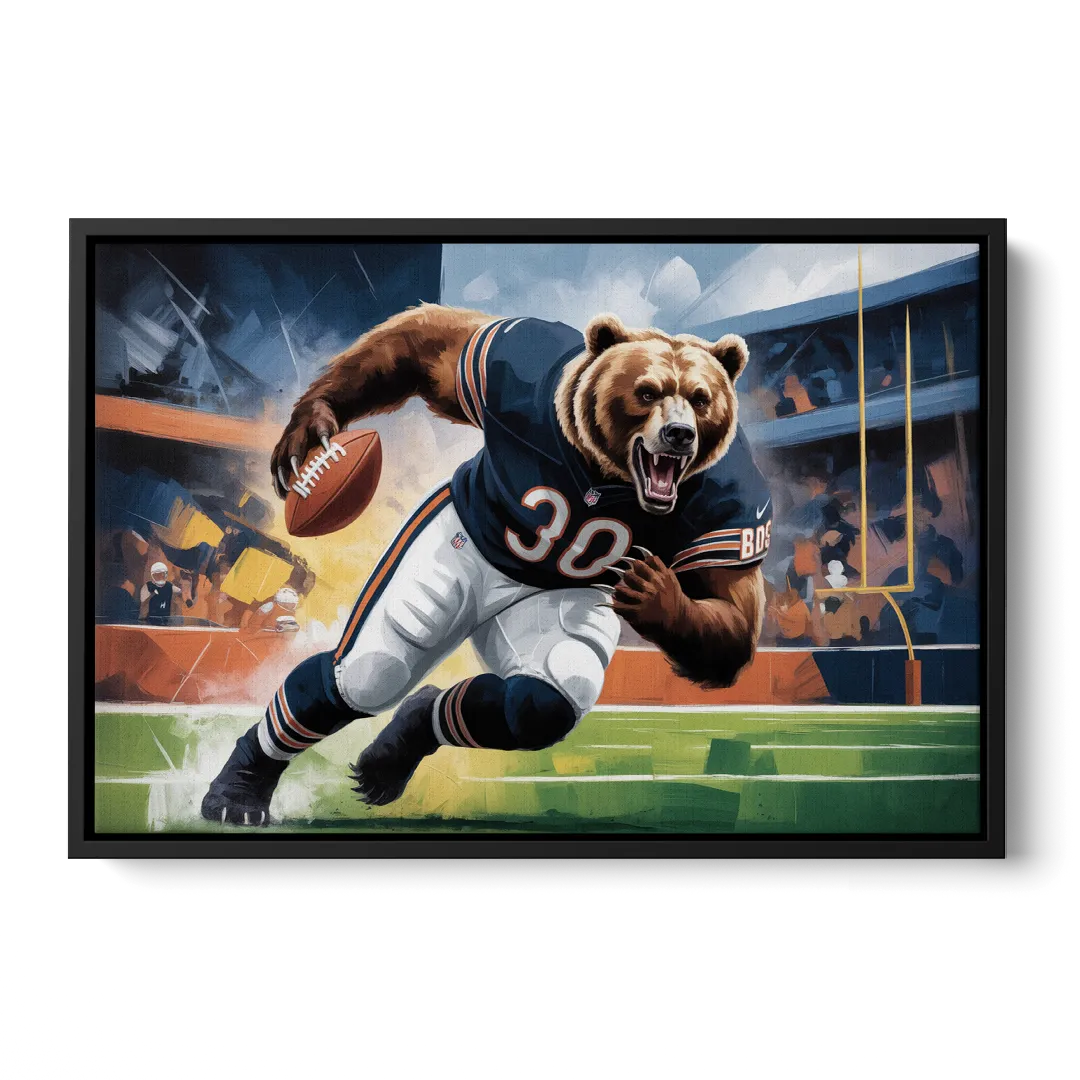 Chicago Bears Impressionistic Bear Art Front - Black Canvas Wall Art