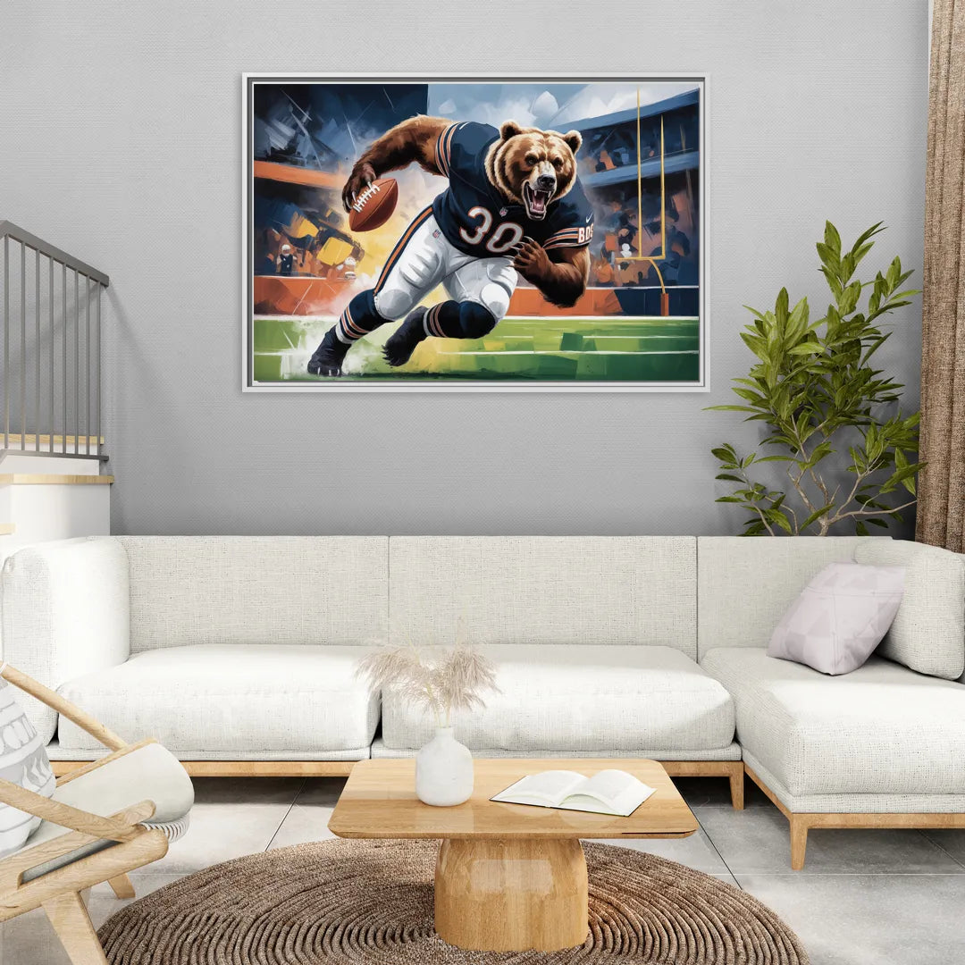 Chicago Bears Impressionistic Bear Art - Living Room White Frame Canvas