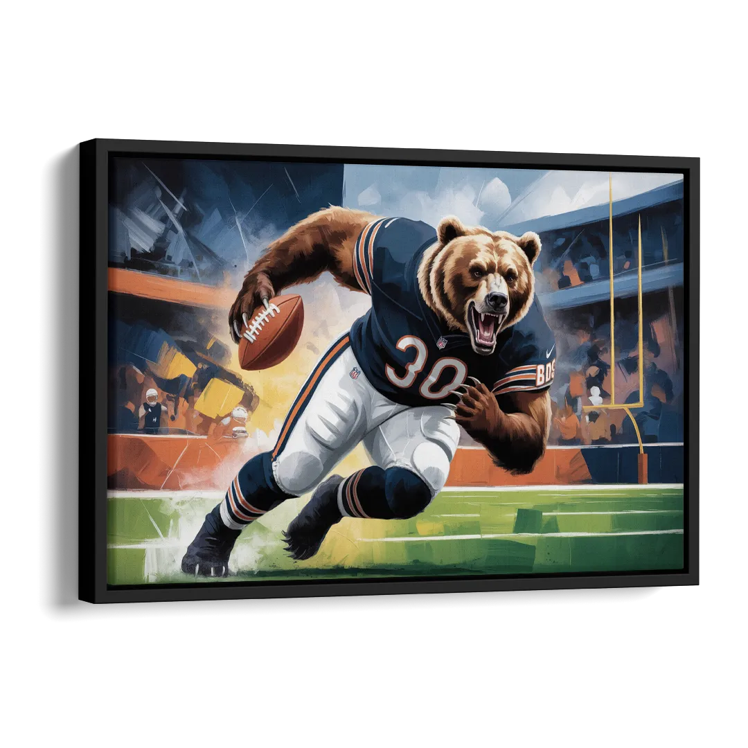 Chicago Bears Impressionistic Bear Art Side - Black Canvas Wall Art