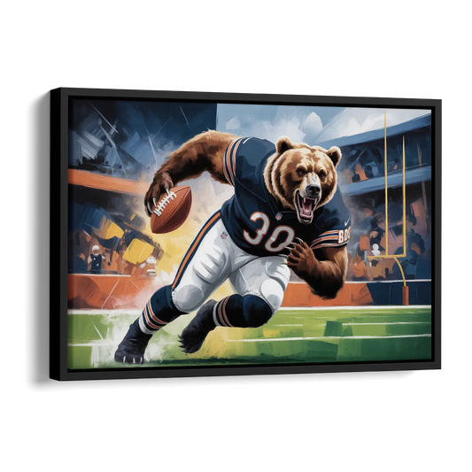 Chicago Bears Impressionistic Bear Art Side - Black Canvas Wall Art