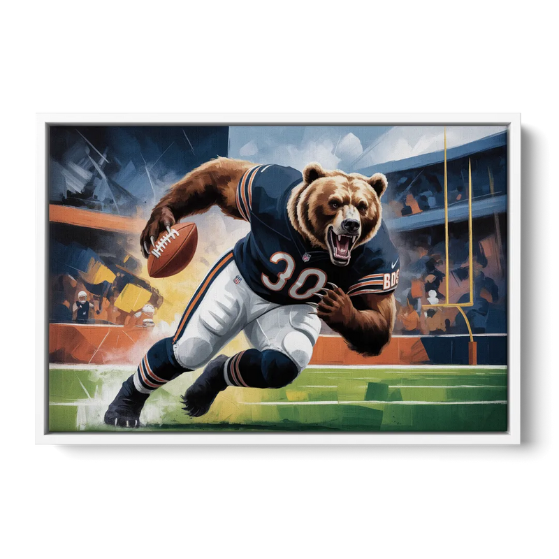 Chicago Bears Impressionistic Bear Art Front - White Canvas Wall Art