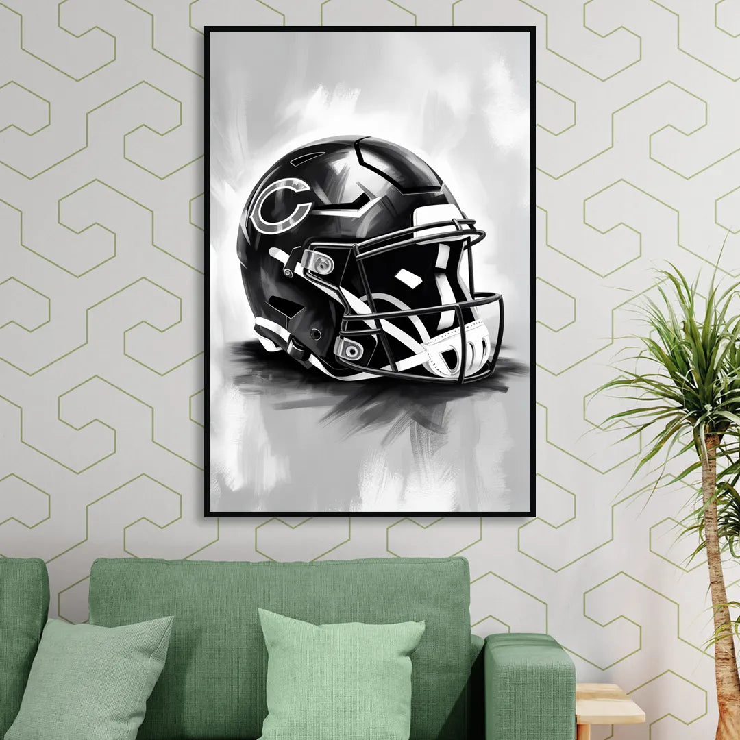 Chicago Bears Vintage Helmet Design Sitting Room - Black Canvas Wall Art