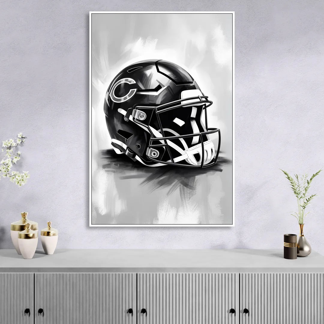 Chicago Bears Vintage Helmet Design Living Room - White Canvas Wall Art