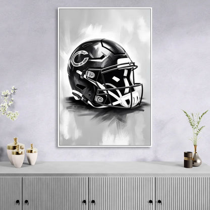Chicago Bears Vintage Helmet Design Living Room - White Canvas Wall Art