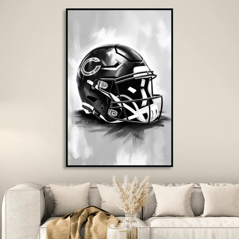 Chicago Bears Vintage Helmet Design Living Room - Black Canvas Wall Art