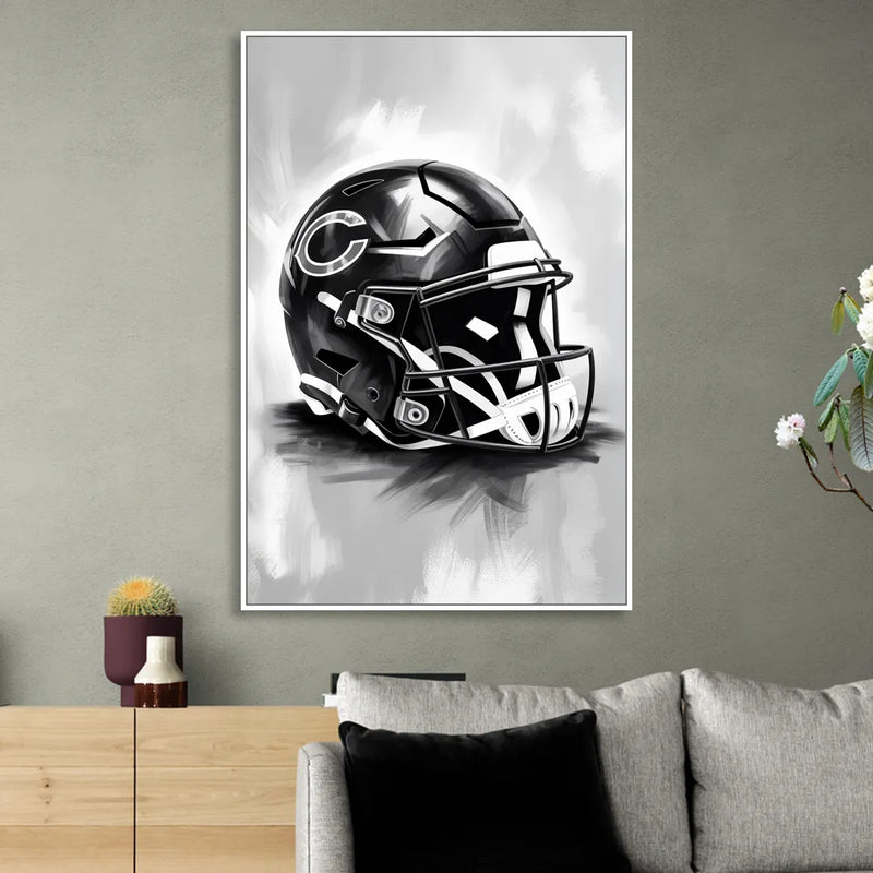 Chicago Bears Vintage Helmet Design Sitting Room - White Canvas Wall Art