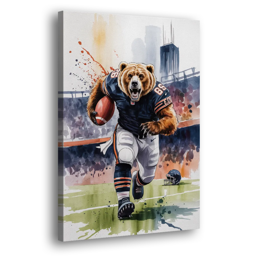 Chicago Bears Watercolor Art Fierce Mascot in Motion Side - Canvas Wall Art