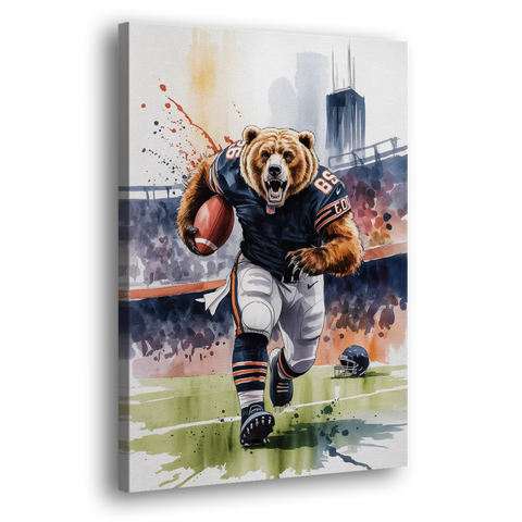 Chicago Bears Watercolor Art Fierce Mascot in Motion - Canvas Wall Art