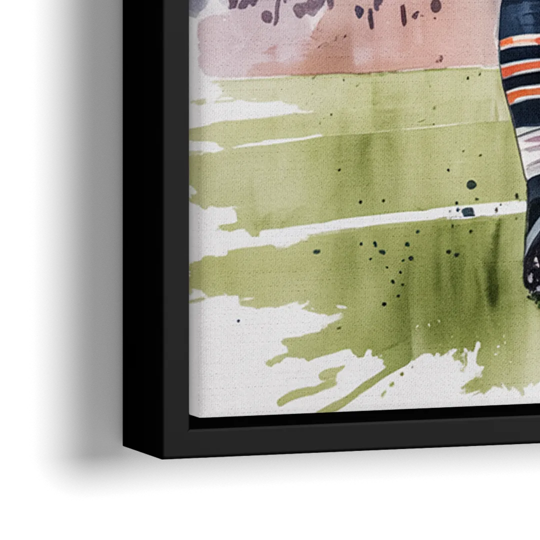Chicago Bears Watercolor Art  Fierce Mascot in Motion - Close-Up Black Frame Canvas