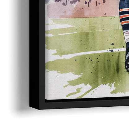 Chicago Bears Watercolor Art  Fierce Mascot in Motion - Close-Up Black Frame Canvas