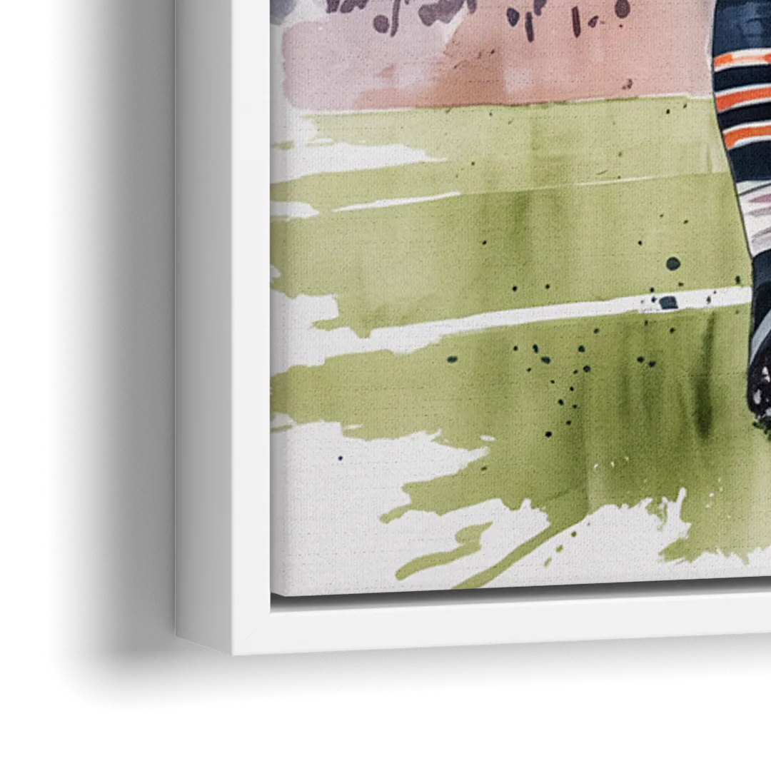 Chicago Bears Watercolor Art  Fierce Mascot in Motion - Close-Up White Frame Canvas