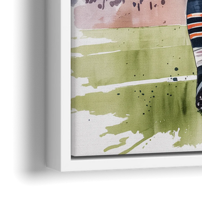 Chicago Bears Watercolor Art  Fierce Mascot in Motion - Close-Up White Frame Canvas
