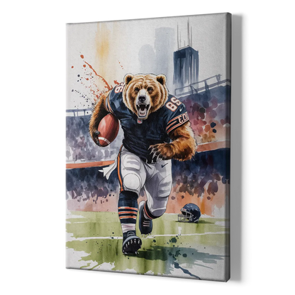 Chicago Bears Watercolor Art  Fierce Mascot in Motion - Canvas Print Art Sides