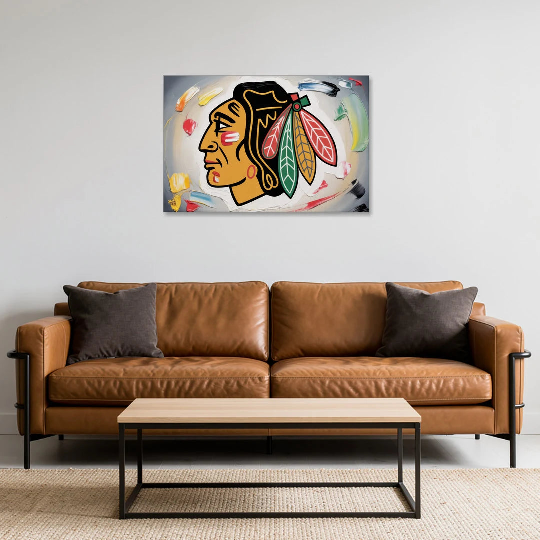 Chicago Blackhawks Classic Logo Redux - Canvas Wall Art - Sofa - 36x24