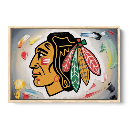 Chicago Blackhawks Classic Logo Redux - Oak Framed Canvas Wall Art - Front